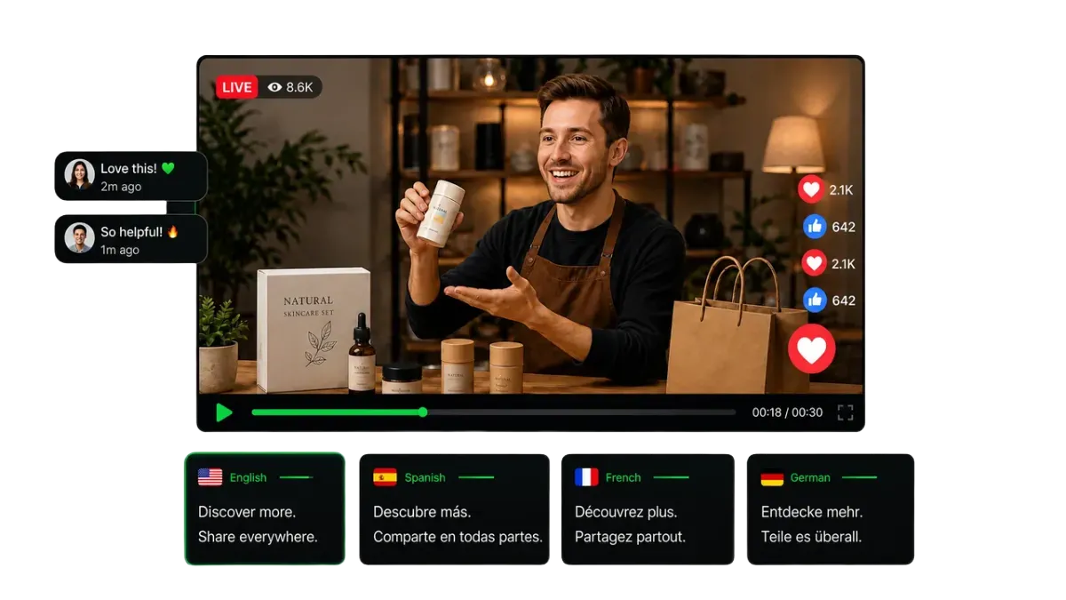 AI subtitle generator interface creating captions for short social media videos